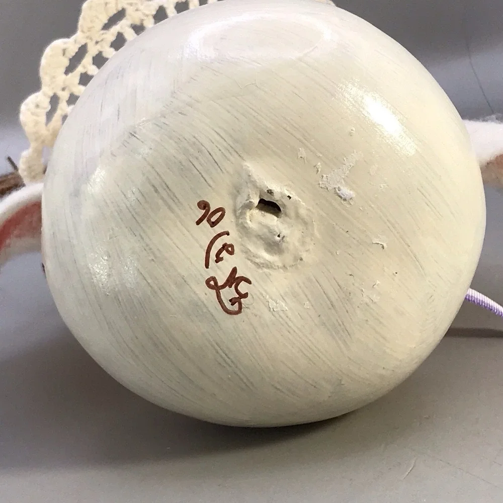 Painted Gourd Bunny Rabbit Felt Ears Signed